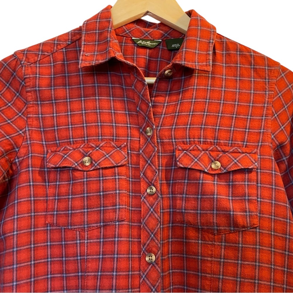 EDDIE BAUER Red/Blue Plaid Flannel-Like Button-Down Shirt Top - Size Small - Picture 2 of 16